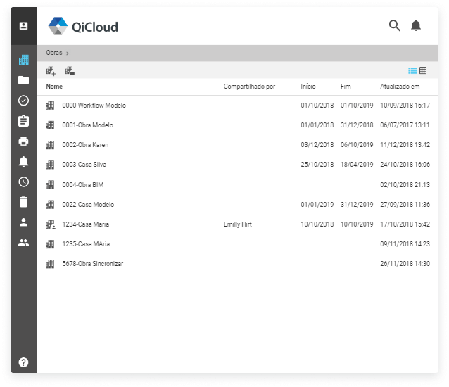 Screenshot de gerenciamento das obras